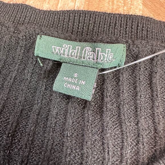 Wild Fable Black Ribbed Cardigan Sweater Womens Small Button Front Bell Sleeve - Picture 6 of 7